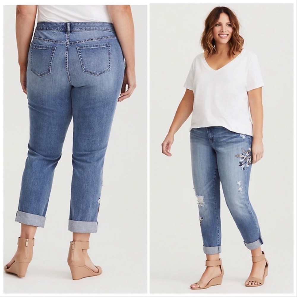 Torrid Boyfriend Floral Embroidered and Distressed Jeans 24